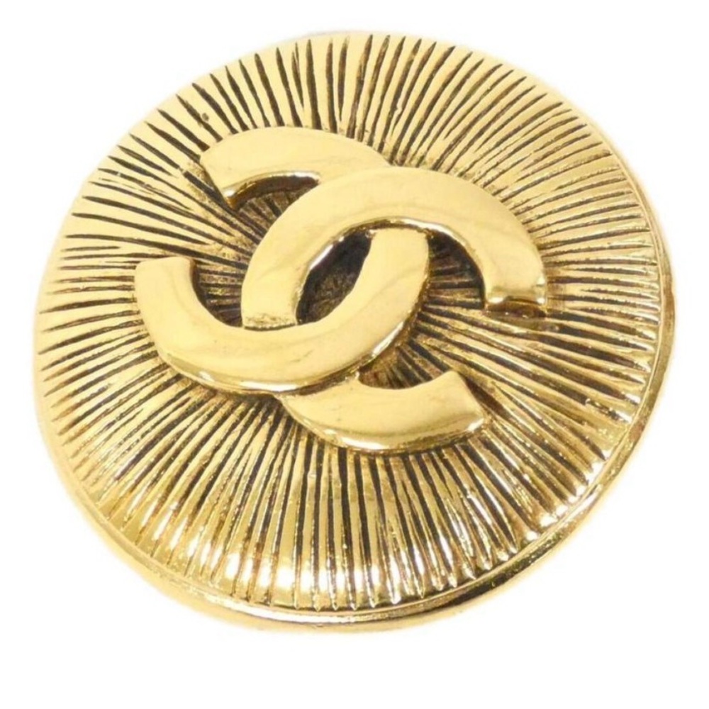 Vintage CHANEL Radiant Gold Circular single clip on earring upcycled brooch logo